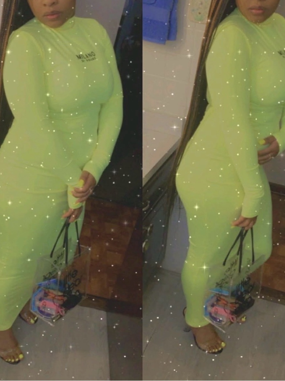 Milano Di Rouge Neon Green Long Sleeve Bodycon Dress